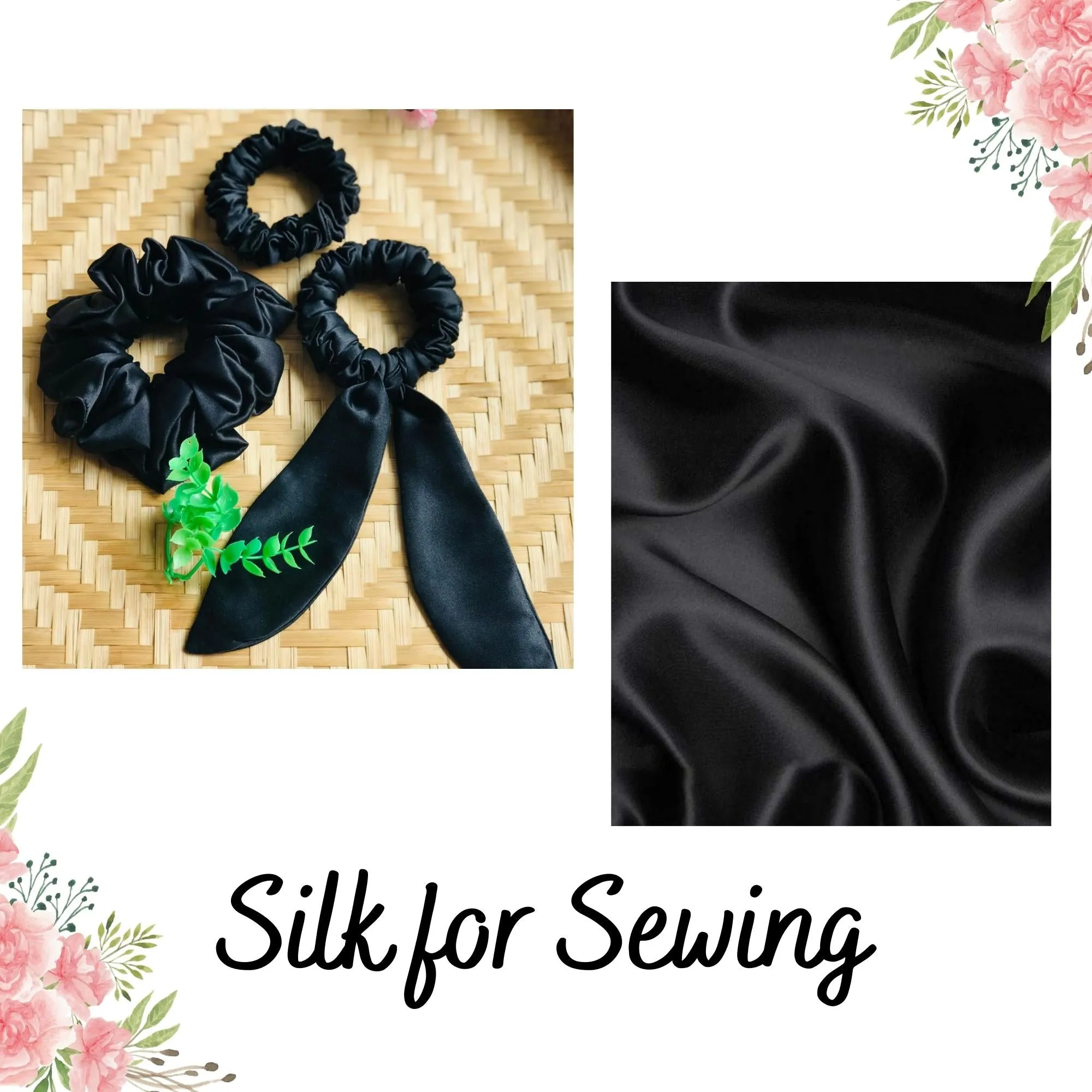 100% PURE MULBERRY SILK fabric by the yard – Black satin silk fabric – 19mm - Organic fiber - Wedding dress - Gift for women - Silk apparel fabric