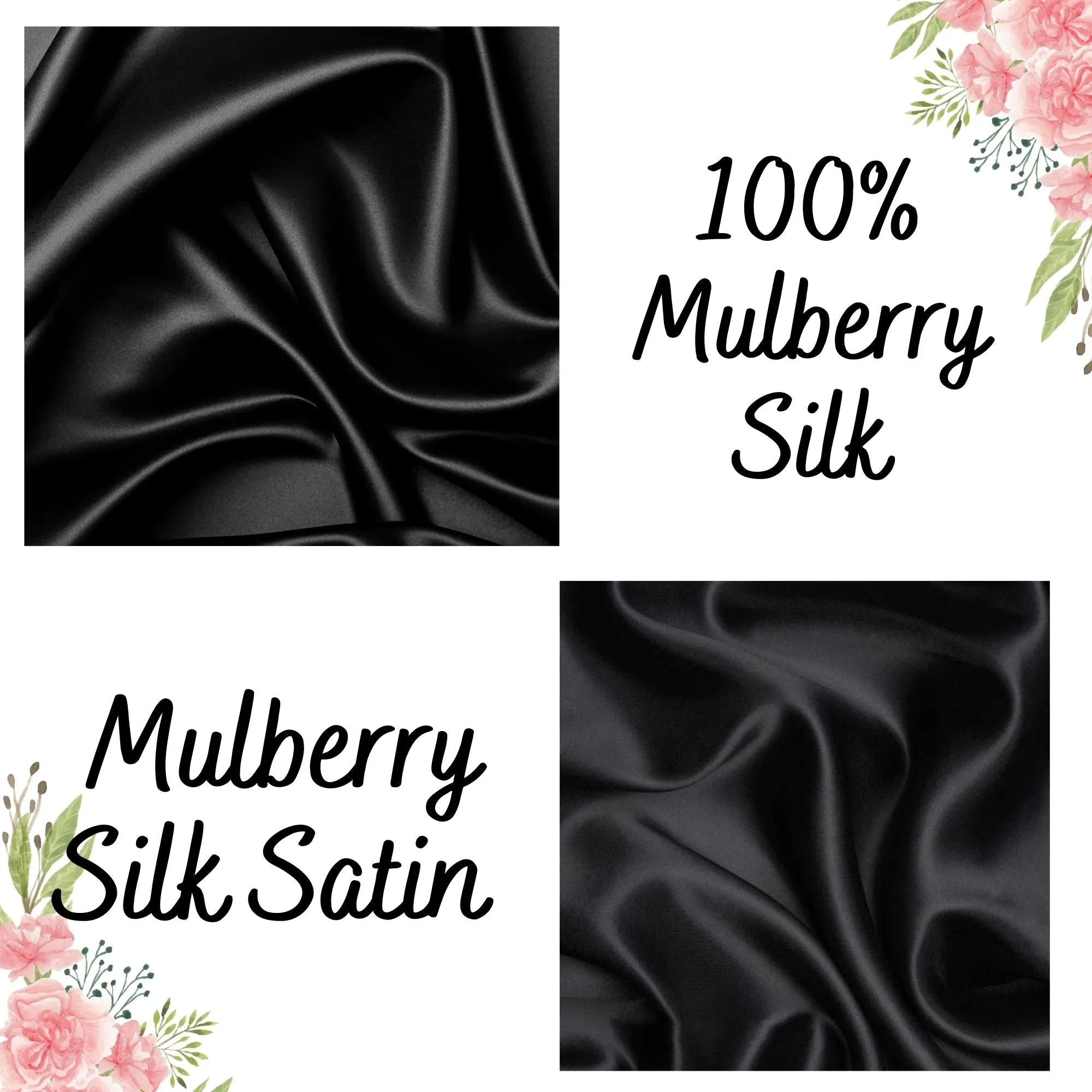 100% PURE MULBERRY SILK fabric by the yard – Black satin silk fabric – 19mm - Organic fiber - Wedding dress - Gift for women - Silk apparel fabric