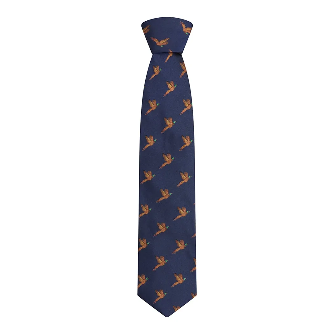 100% Silk Woven Pheasant Tie - Navy by Hoggs of Fife