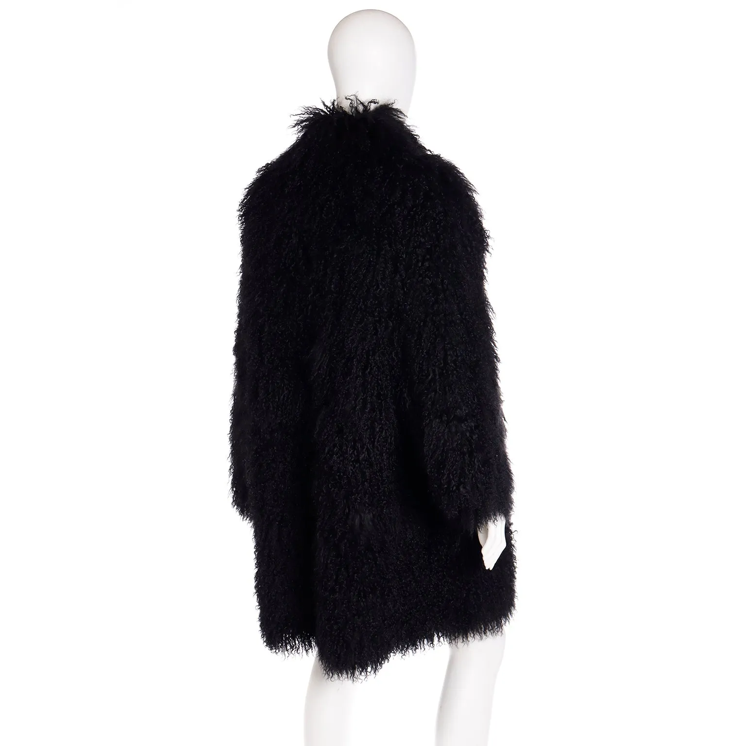 1995 Escada Couture Black Mongolian Lambswool Fur Coat