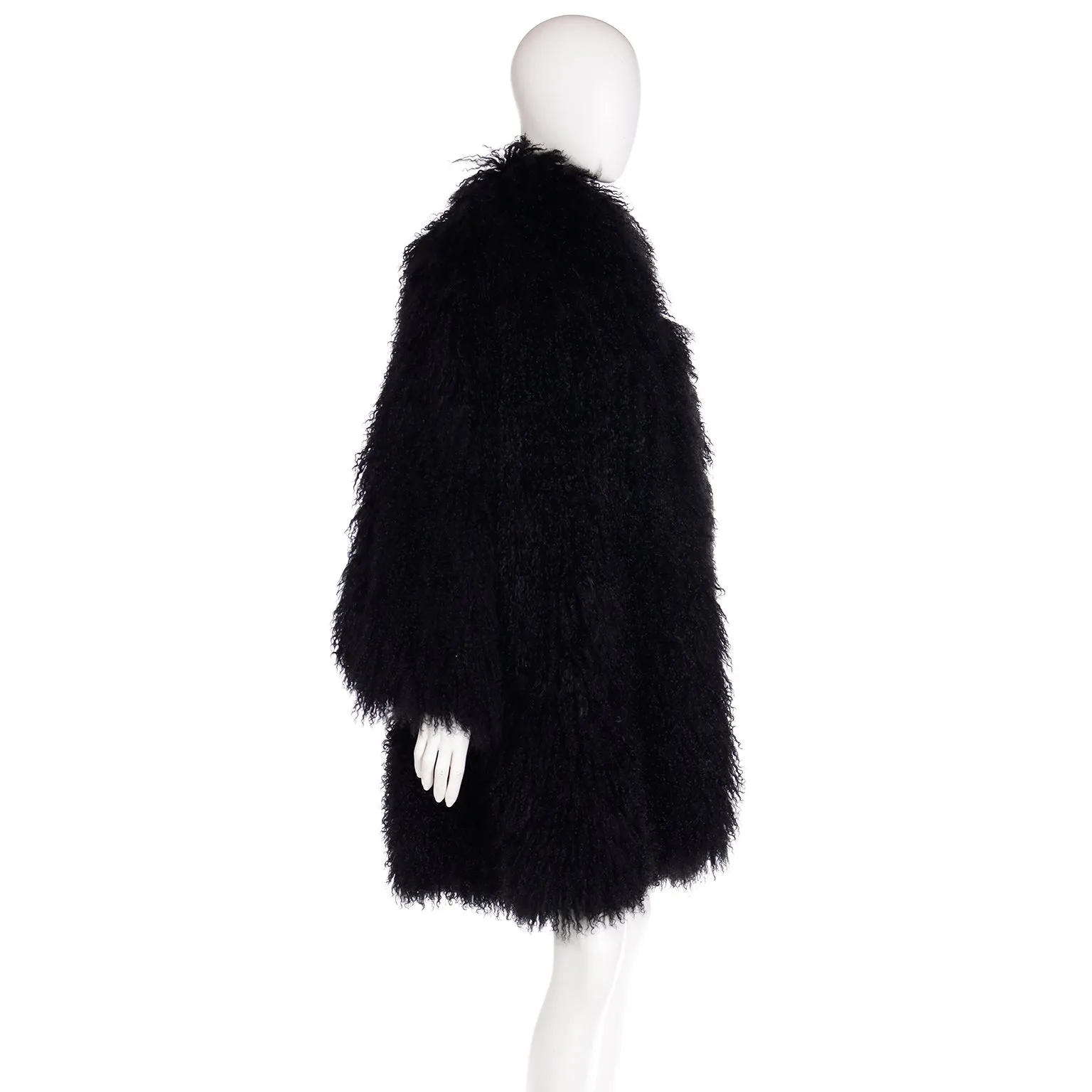 1995 Escada Couture Black Mongolian Lambswool Fur Coat