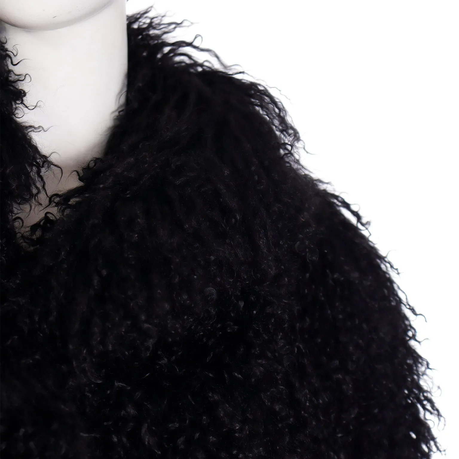 1995 Escada Couture Black Mongolian Lambswool Fur Coat