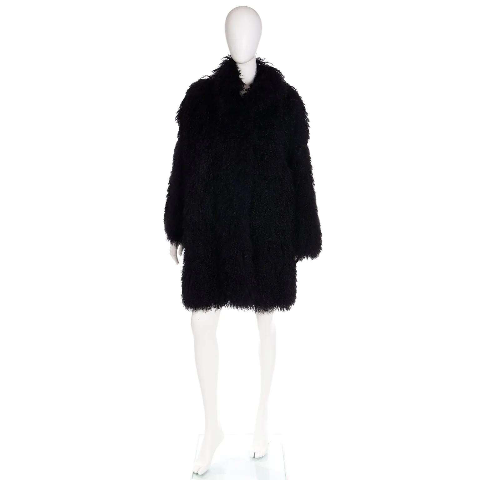 1995 Escada Couture Black Mongolian Lambswool Fur Coat