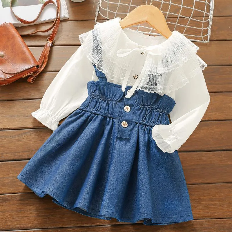 2-piece Solid Lace Blouse & Dungarees for Toddler Girl