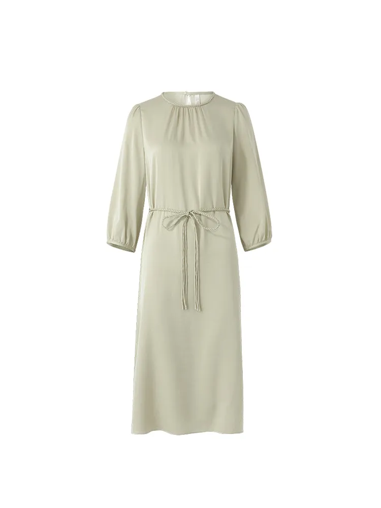 22 Momme Mulberry Silk Women Midi Dress With Rope Belt