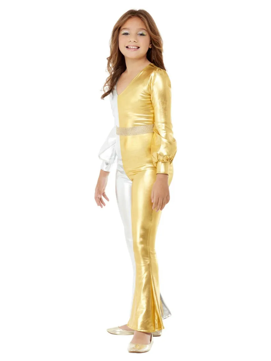 70s Super Chic Costume Kids Gold Silver Jumpsuit