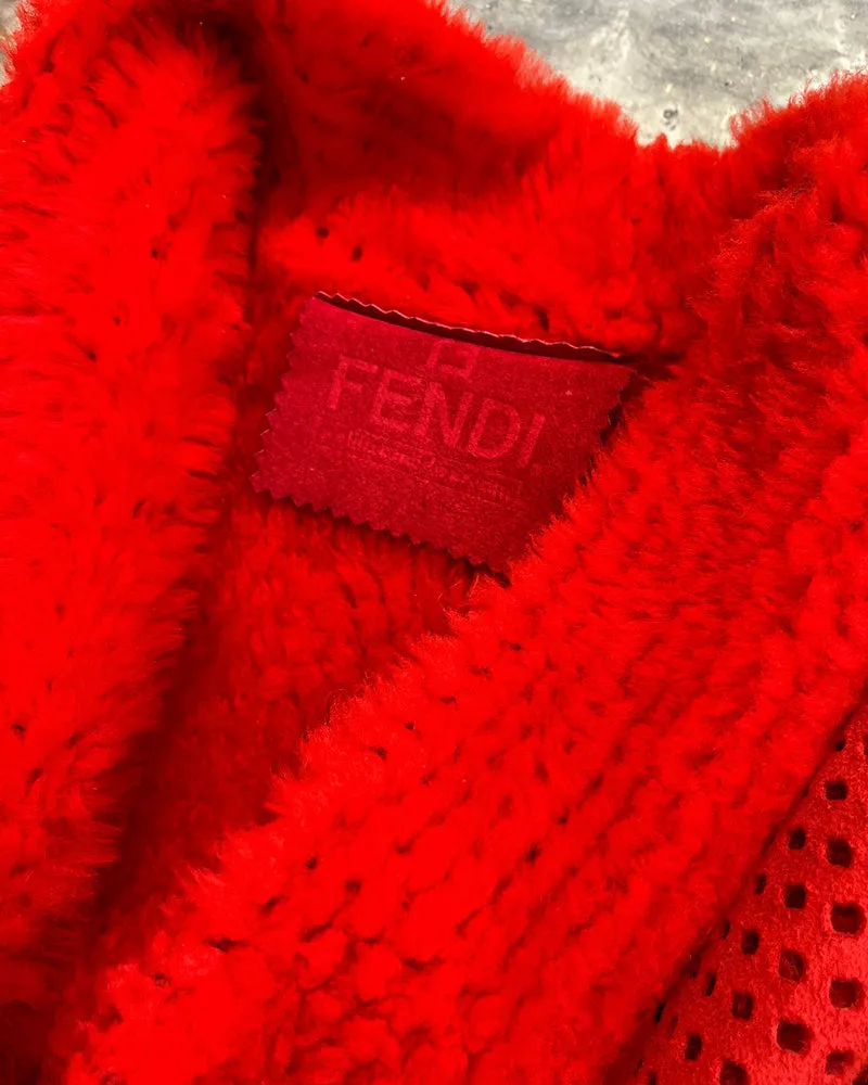 80s Fendi Perforated Leather Shearling Coat | M-L