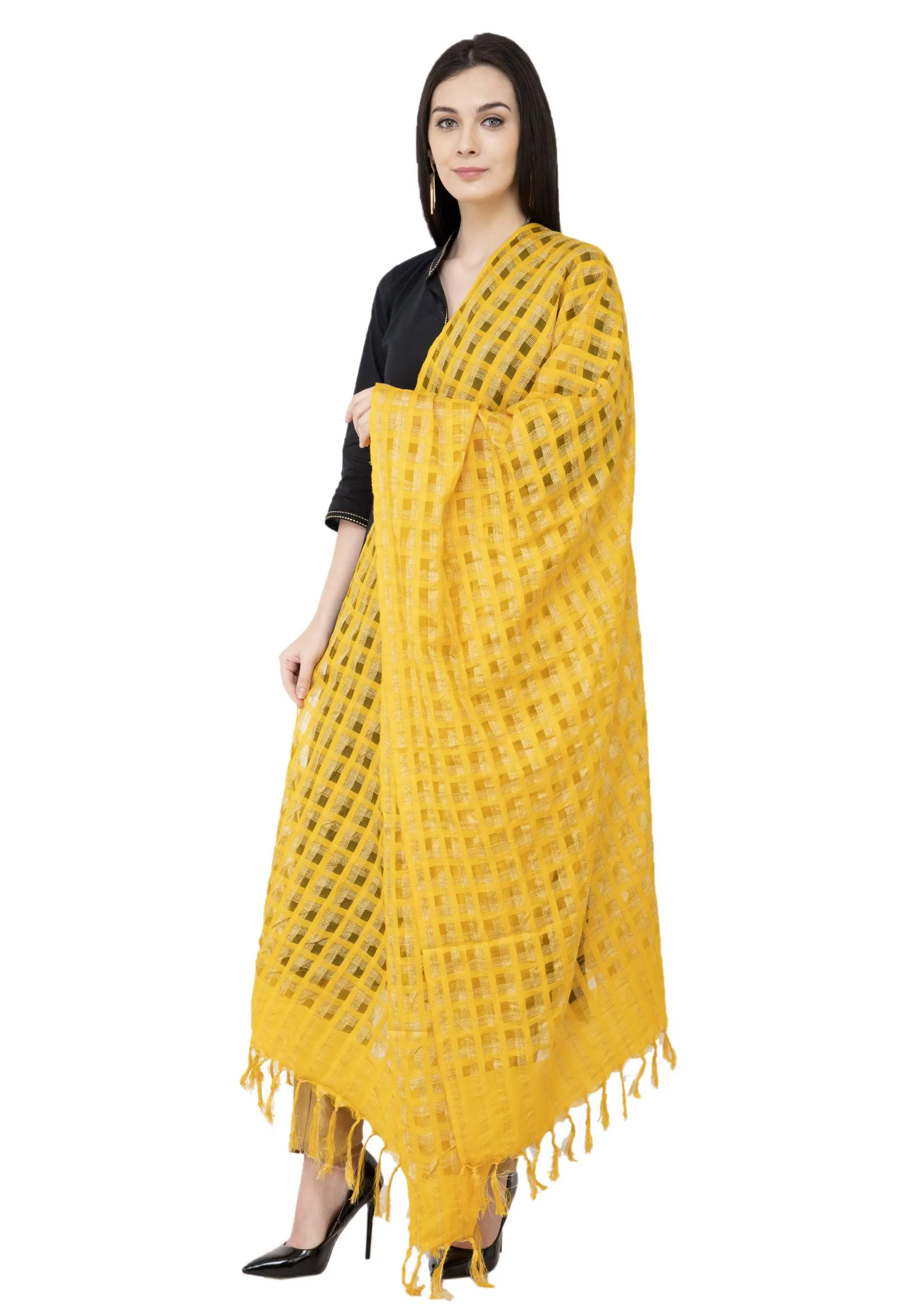 A R SILK Golden Color Fancy Silk Dupattas and Chunnis