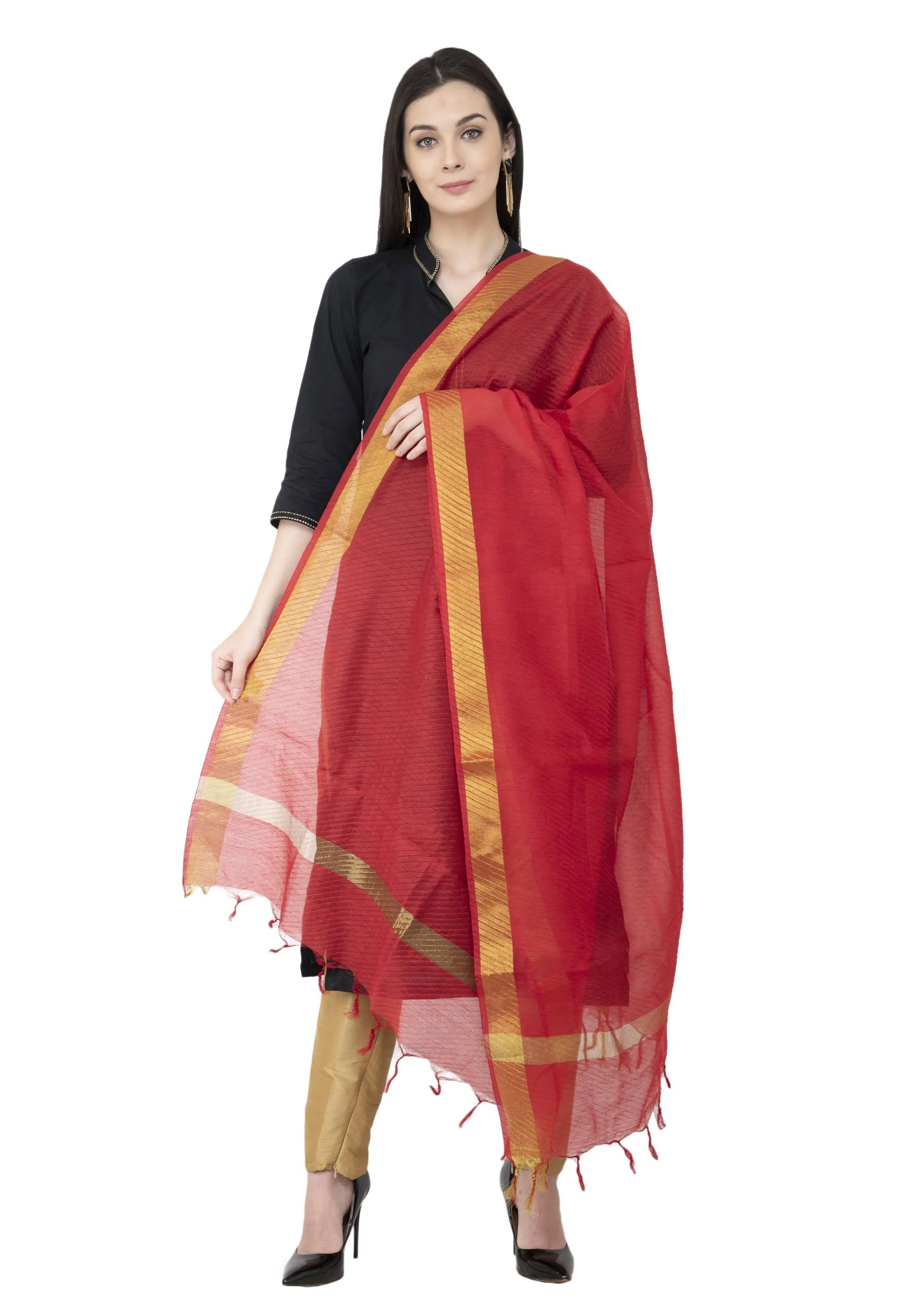 A R SILK Golden Color Fancy Silk Dupattas and Chunnis