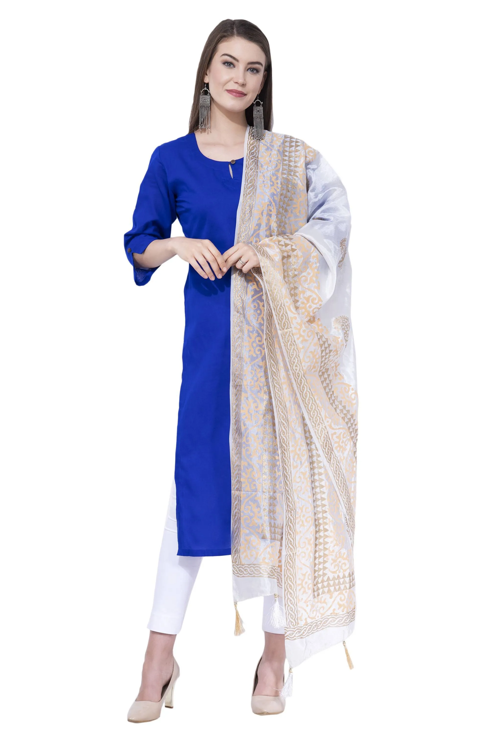 A R SILK White Color Silk pahadi Silk Dupattas and Chunnis