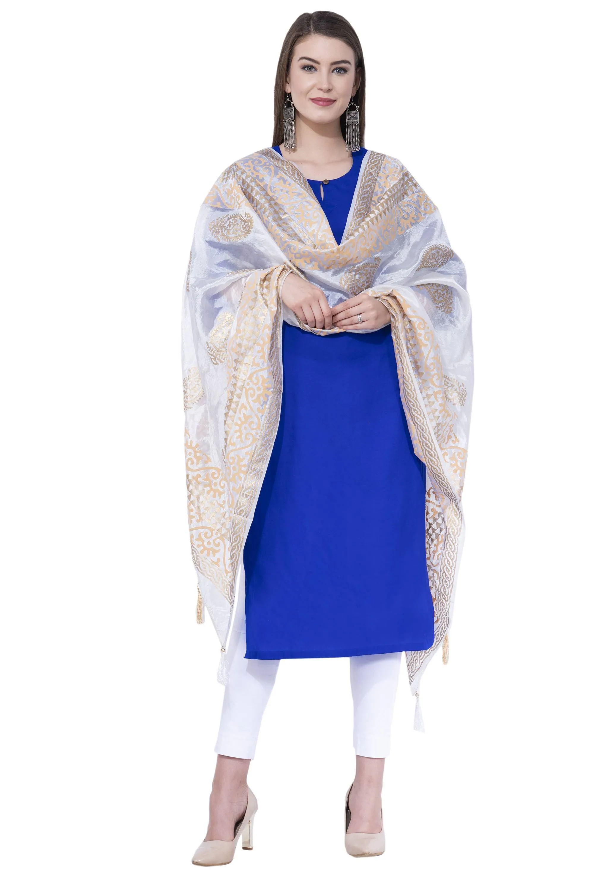 A R SILK White Color Silk pahadi Silk Dupattas and Chunnis