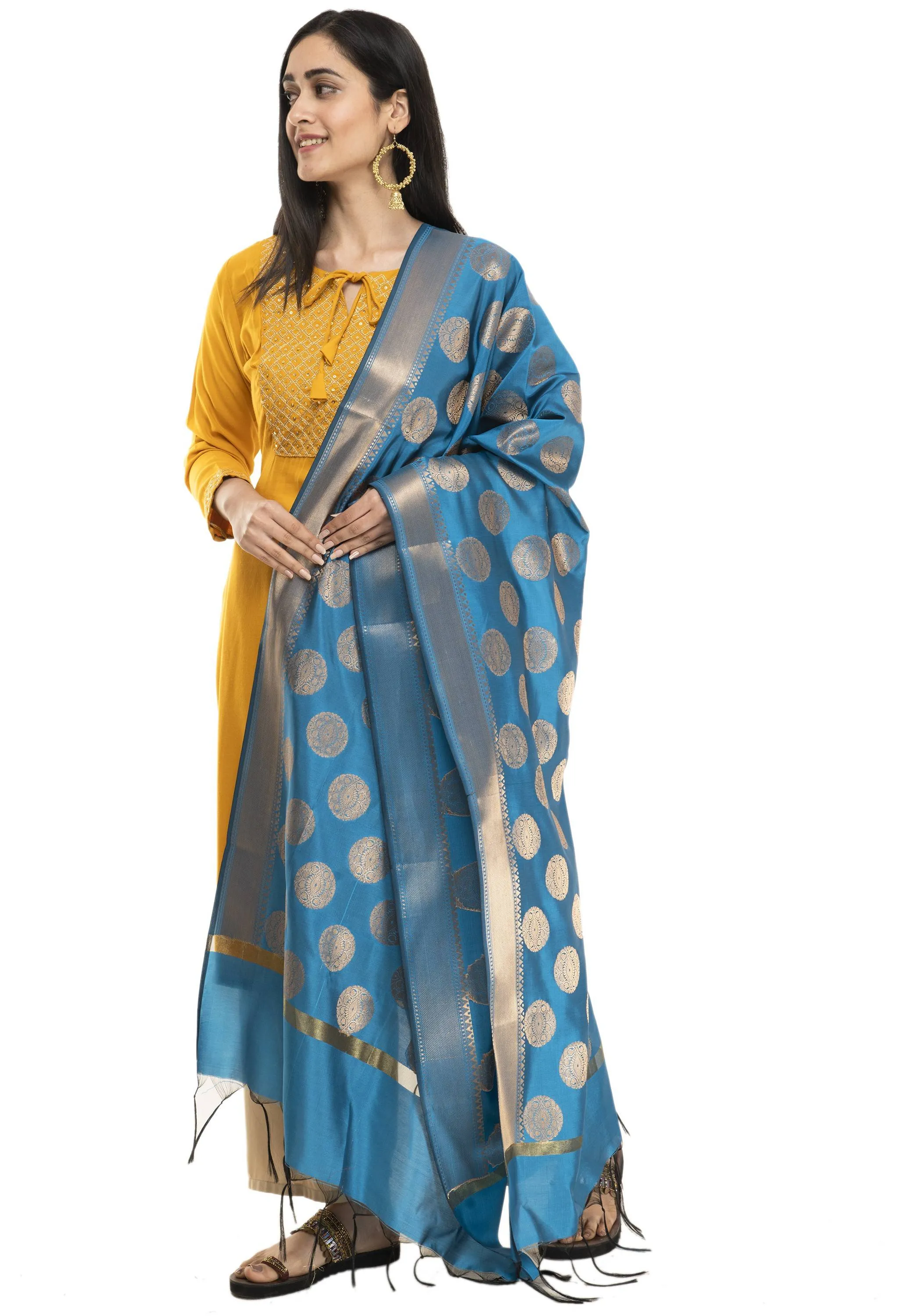 A R Silk Women's Tapeta Silk Zari Work Peacock Rama Banarsi Silk Dupatta ARS0401