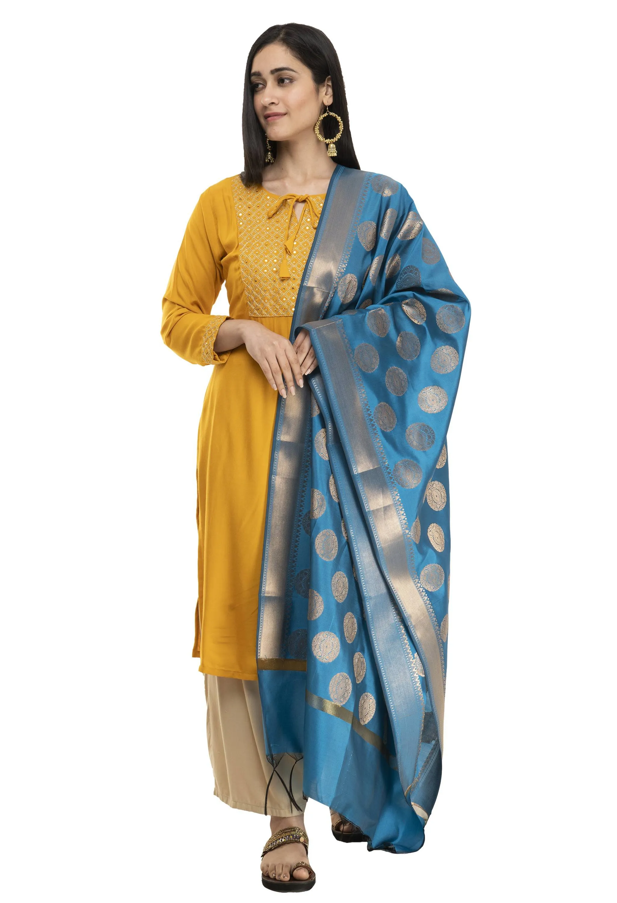 A R Silk Women's Tapeta Silk Zari Work Peacock Rama Banarsi Silk Dupatta ARS0401