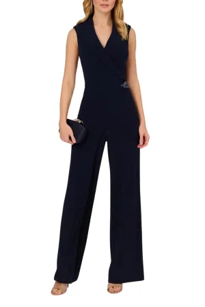 Adrianna Papell Sleeveless Shawl Neck Jersey Wide Leg Jumpsuit