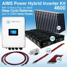 Aims Power Solar Kit Hybrid Inverter Charger, Battery Bank & Solar Panels 4.6 kW Inverter Output | 200 Amp Stored Battery Power | 4620 Watt Solar Panels - KIT-HY46SOL