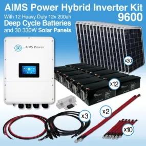 Aims Power Solar Kit Hybrid Inverter Charger, Battery Bank & Solar Panels 9.6 kW Inverter Output | 200 Amp Stored Battery Power | 9900 Watt Solar Panels - KITHY96BATSOL