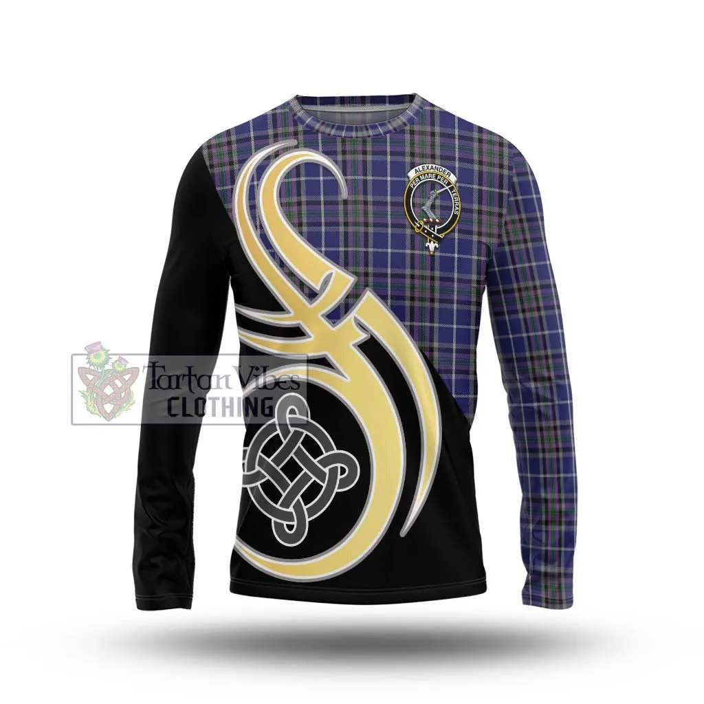 Alexander of Menstry Tartan Long Sleeve T-Shirt with Family Crest and Celtic Symbol Style