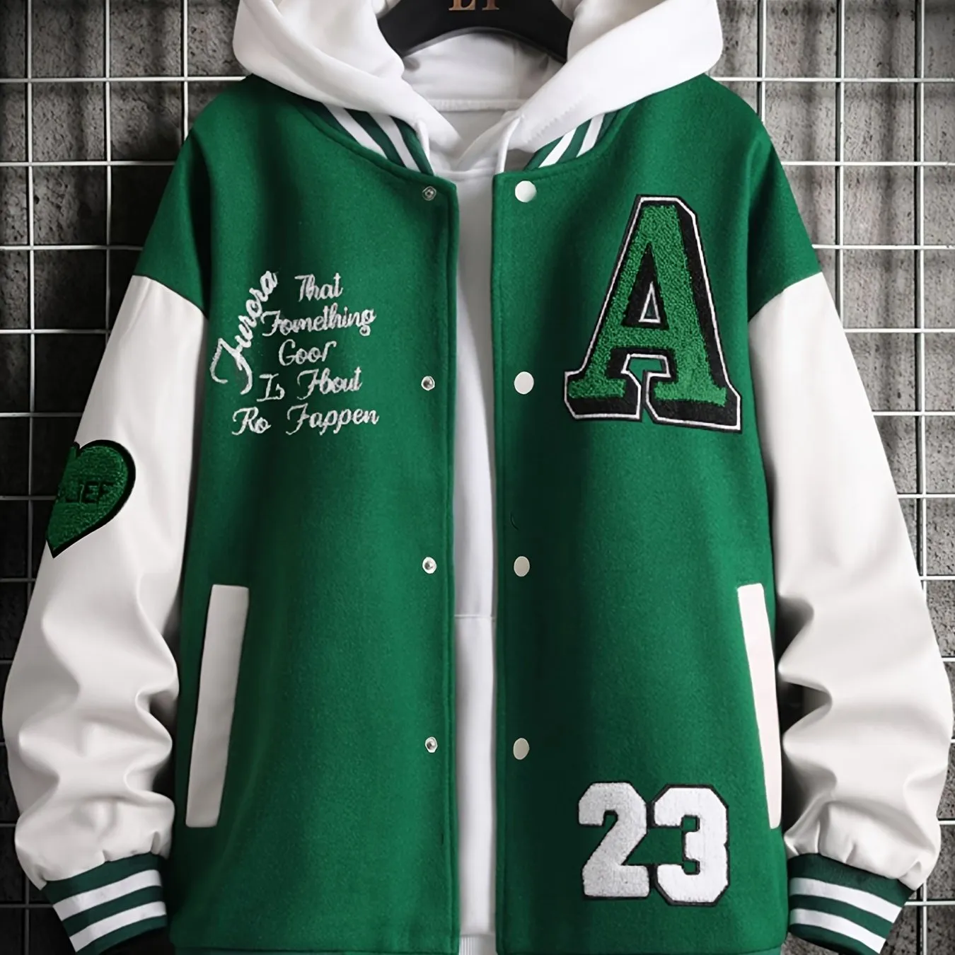 Alphabets Print Color Block Varsity Jackets, Men's Casual Baseball Collar Jacket Coat For Spring Fall