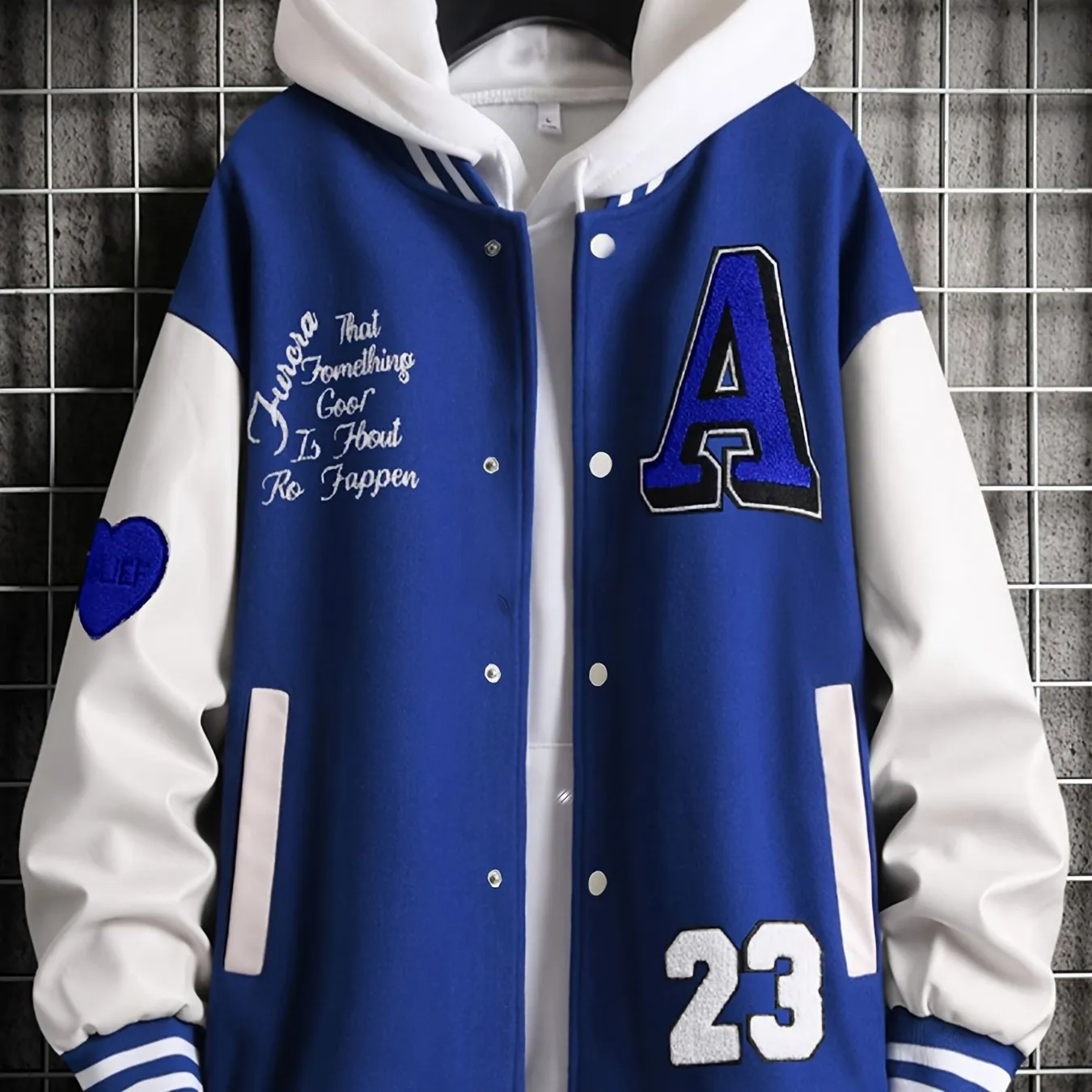 Alphabets Print Color Block Varsity Jackets, Men's Casual Baseball Collar Jacket Coat For Spring Fall