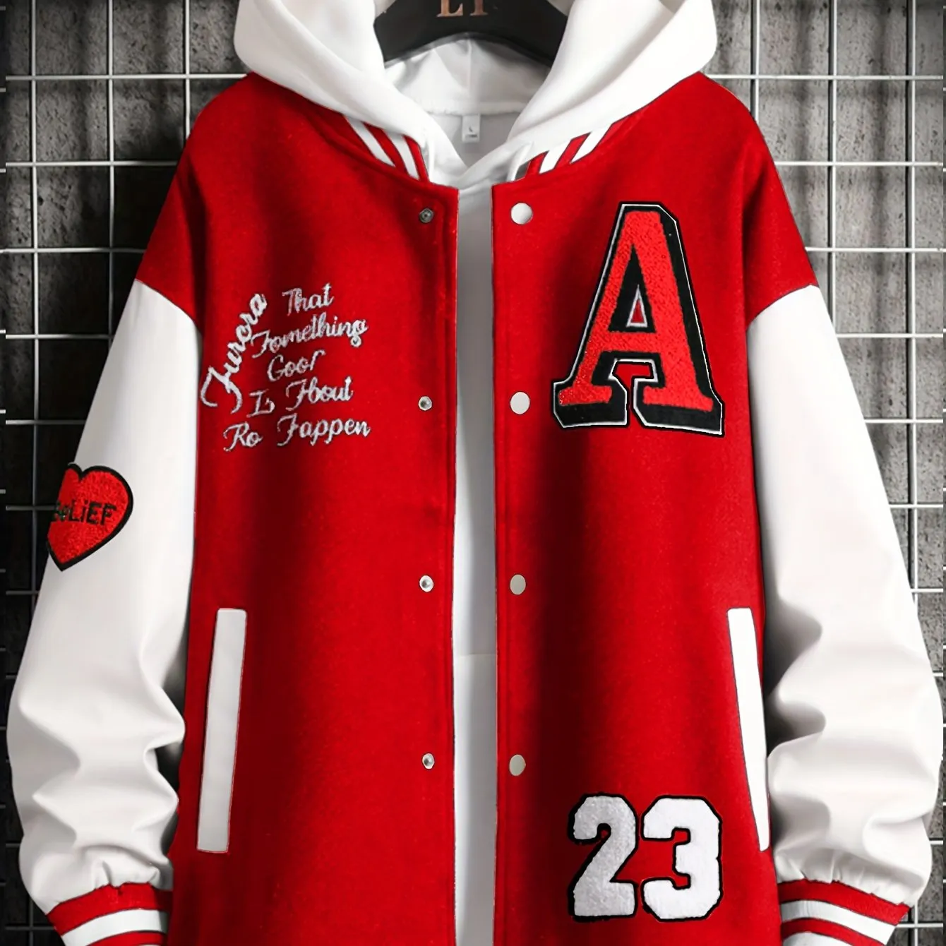 Alphabets Print Color Block Varsity Jackets, Men's Casual Baseball Collar Jacket Coat For Spring Fall