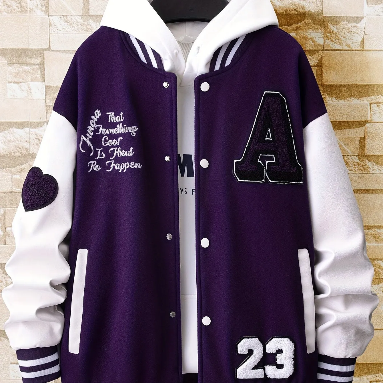 Alphabets Print Color Block Varsity Jackets, Men's Casual Baseball Collar Jacket Coat For Spring Fall