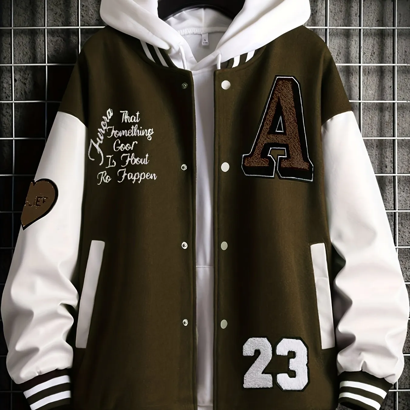 Alphabets Print Color Block Varsity Jackets, Men's Casual Baseball Collar Jacket Coat For Spring Fall