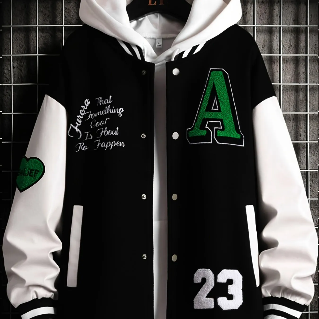 Alphabets Print Color Block Varsity Jackets, Men's Casual Baseball Collar Jacket Coat For Spring Fall