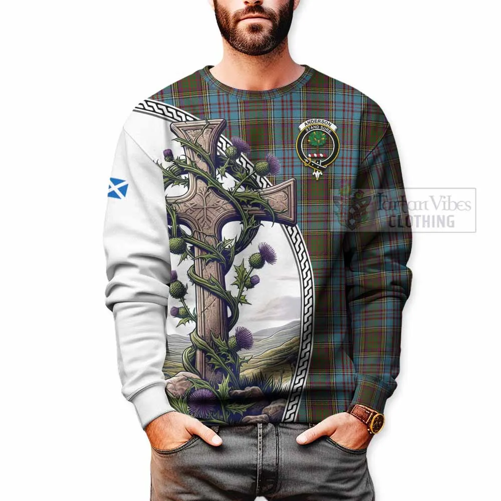 Anderson Tartan Sweatshirt with Family Crest and St. Andrew's Cross Accented by Thistle Vines