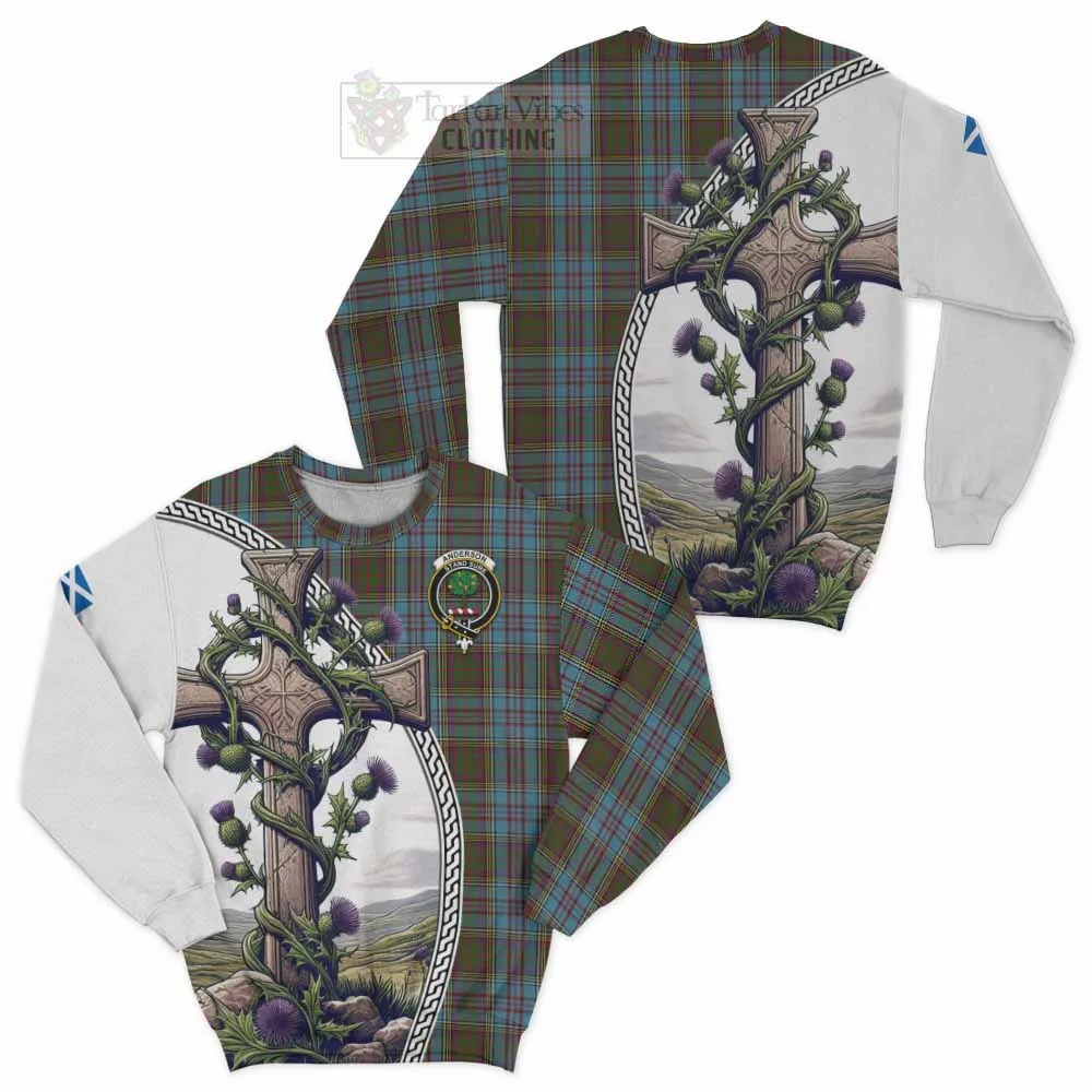 Anderson Tartan Sweatshirt with Family Crest and St. Andrew's Cross Accented by Thistle Vines