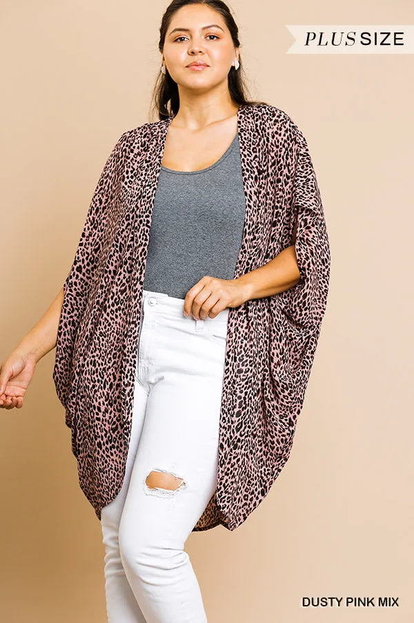 Animal Print Cocoon Kimono, Pink Mix