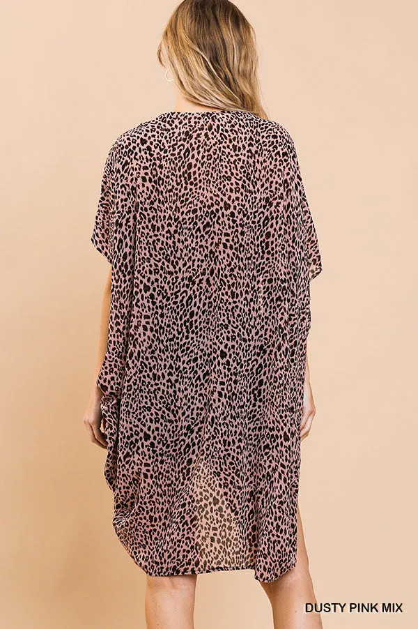 Animal Print Cocoon Kimono, Pink Mix