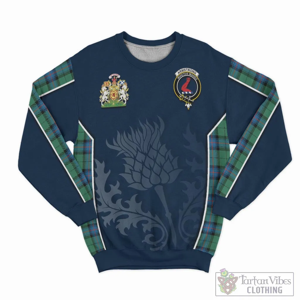 Armstrong Ancient Tartan Sweatshirt with Family Crest and Scottish Thistle Vibes Sport Style