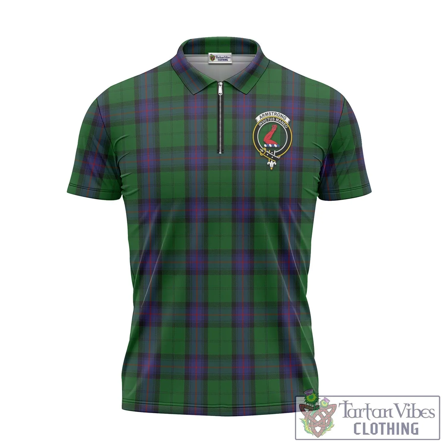 Armstrong Tartan Zipper Polo Shirt with Family Crest