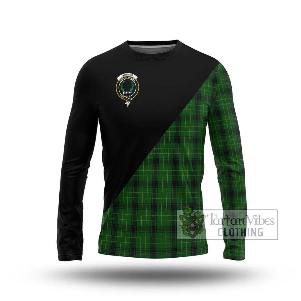 Arthur Highland Tartan Long Sleeve T-Shirt with Family Crest and Military Logo Style