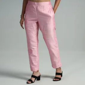 Baby Pink - Silk Tapered Casual Pant for Women 02