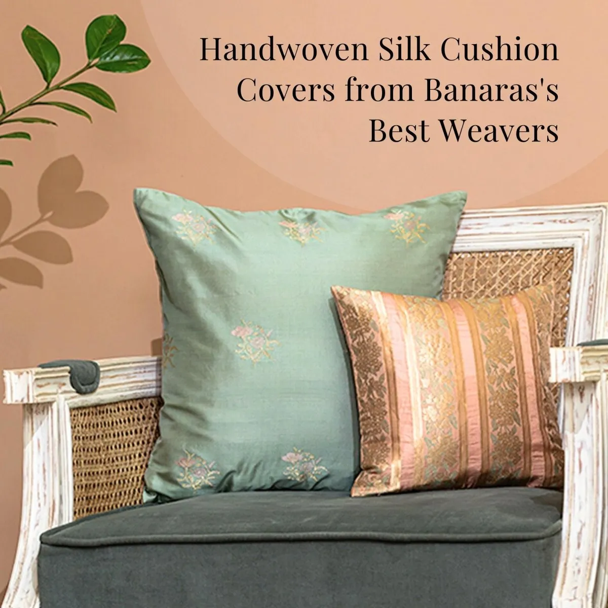 Banarasi Silk Cushion Cover in Pistachio Green