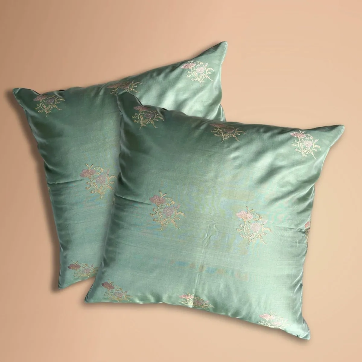 Banarasi Silk Cushion Cover in Pistachio Green