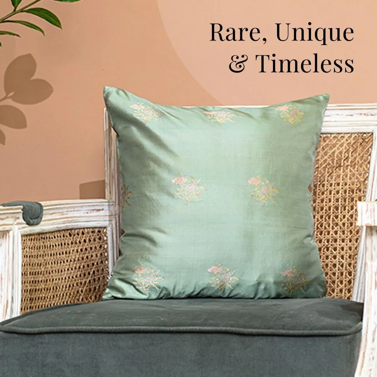 Banarasi Silk Cushion Cover in Pistachio Green