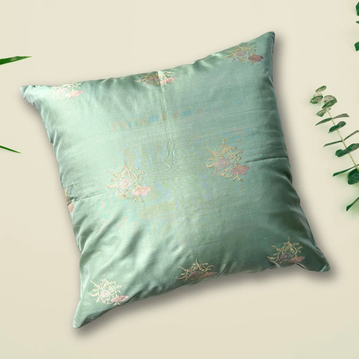 Banarasi Silk Cushion Cover in Pistachio Green