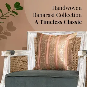 Banarasi Silk Cushion Cover in Tea-Rose