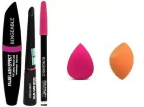 Bingeable 3in1 Beauty Eyeliner, Mascara, Eyebrow Pencil & 2 Pcs Blender Puff (3 Items in the set)