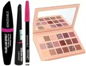 Bingeable 3in1 Beauty Eyeliner, Mascara, Eyebrow Pencil & Nude Edition Eye Shadow Palette 18 (Multi color)