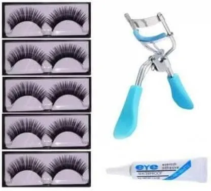 Bingeable 5 Pieces Eyelashes with Eyelash Glue and Eyelash Curler (3 Items in the set)