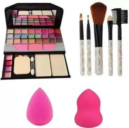 Bingeable 6155 Makeup Kit& 5 Pcs Makeup Brush& 2 Pieces Blender Puff Combo