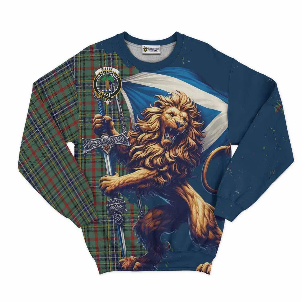 Bisset Tartan Family Crest Sweatshirt with Scottish Majestic Lion