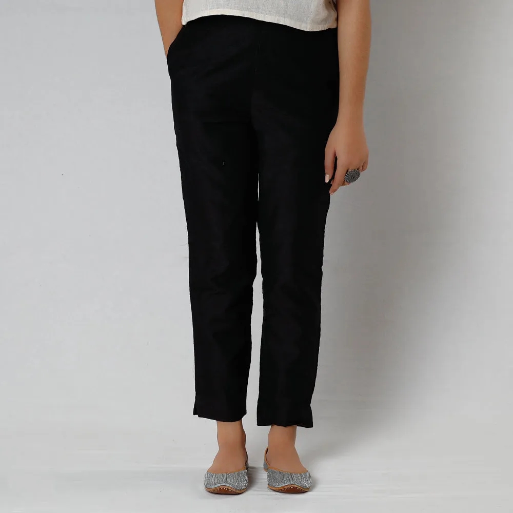 Black - Silk Tapered Casual Pant for Women