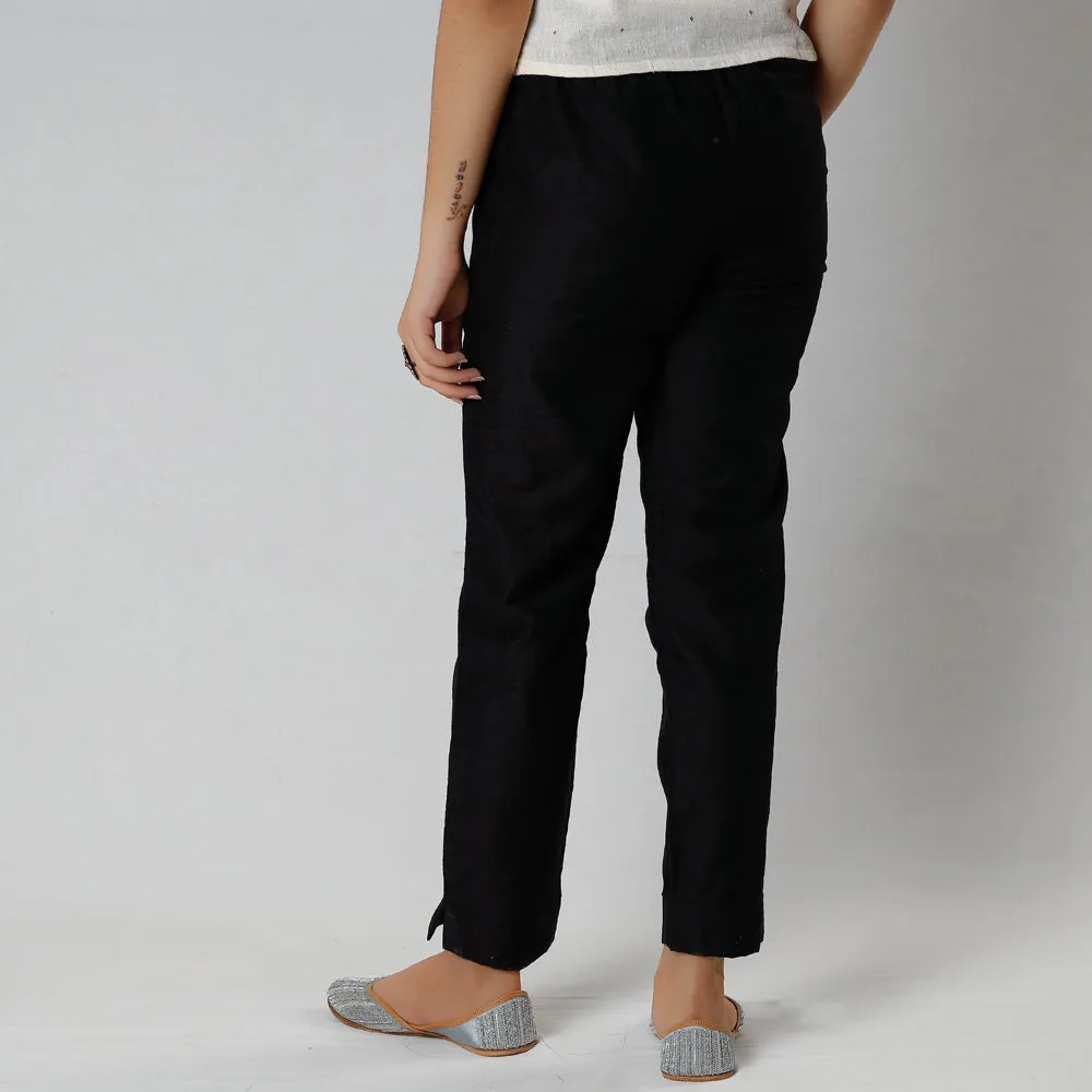 Black - Silk Tapered Casual Pant for Women