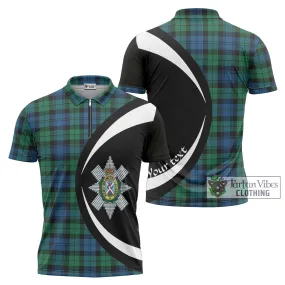 Black Watch Ancient Tartan Zipper Polo Shirt with Family Crest Circle Style