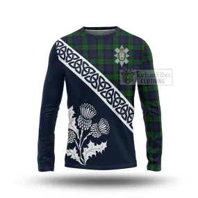 Black Watch Tartan Long Sleeve T-Shirt Featuring Thistle and Scotland Map