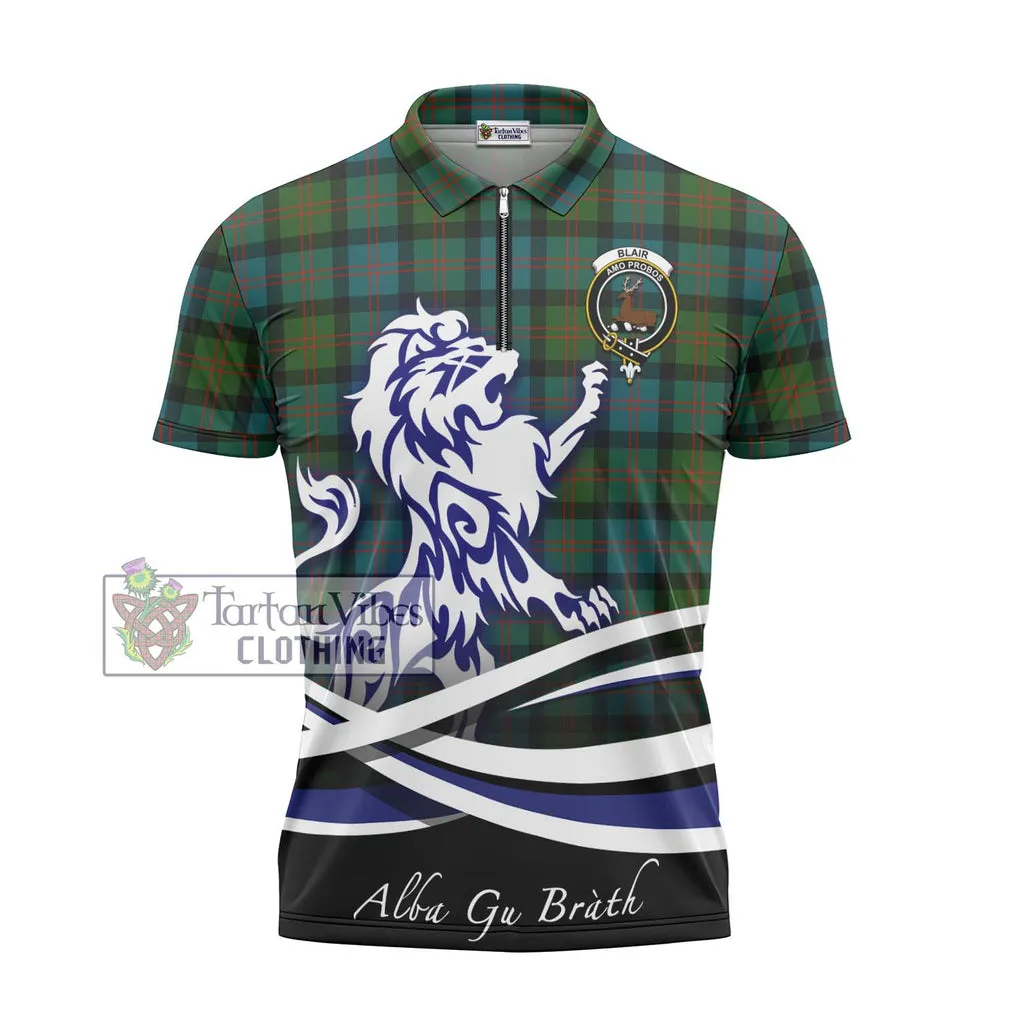 Blair Ancient Tartan Zipper Polo Shirt with Alba Gu Brath Regal Lion Emblem